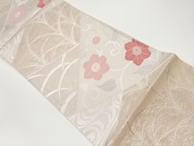 絽斜線に花唐草・芝模様織出し袋帯